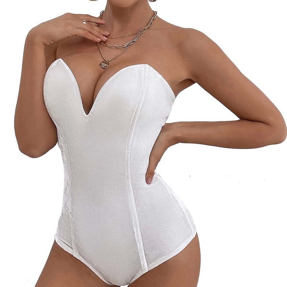 Choies Women's Strapless Cross Back Velvet Bodysuit - Size: S